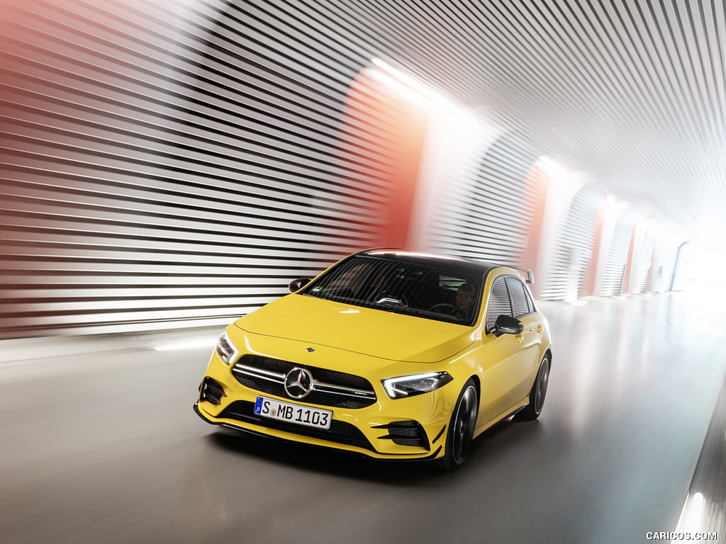 2019 Mercedes-AMG A 35 4MATIC (Color: Sun Yellow) - Front Three-Quarter