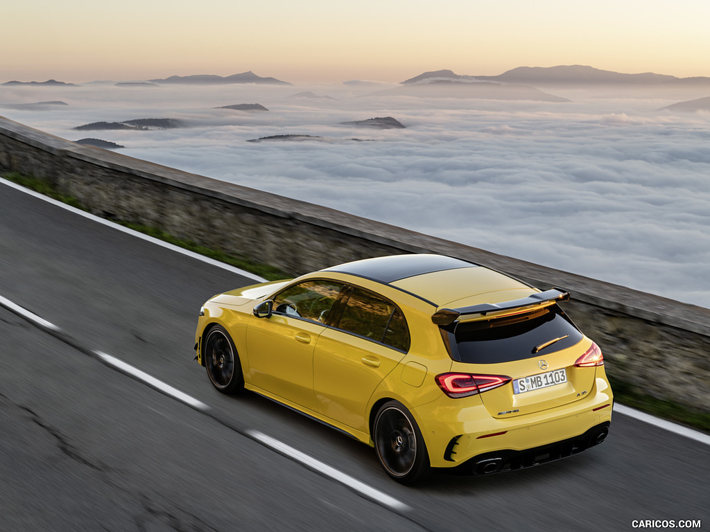 2019 Mercedes-AMG A 35 4MATIC (Color: Sun Yellow) - Rear Three-Quarter