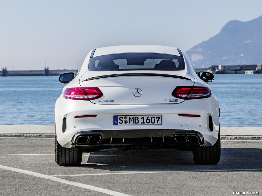 2019 Mercedes-AMG C 63 S Coupe with Night package and Carbon-package II (Color: Designo Diamond White Bright) - Rear