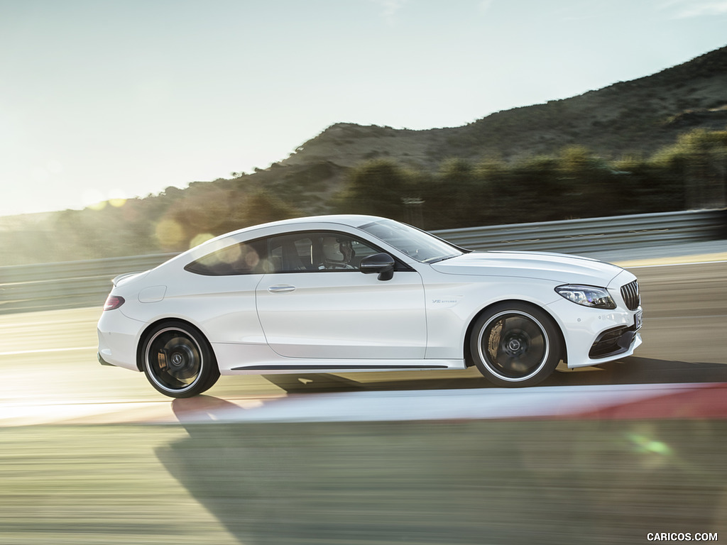 2019 Mercedes-AMG C 63 S Coupe with Night package and Carbon-package II (Color: Designo Diamond White Bright) - Side