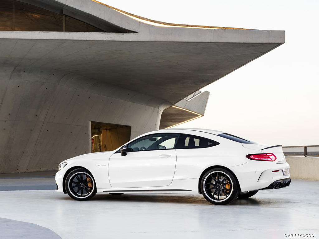 2019 Mercedes-AMG C 63 S Coupe with Night package and Carbon-package II (Color: Designo Diamond White Bright) - Side