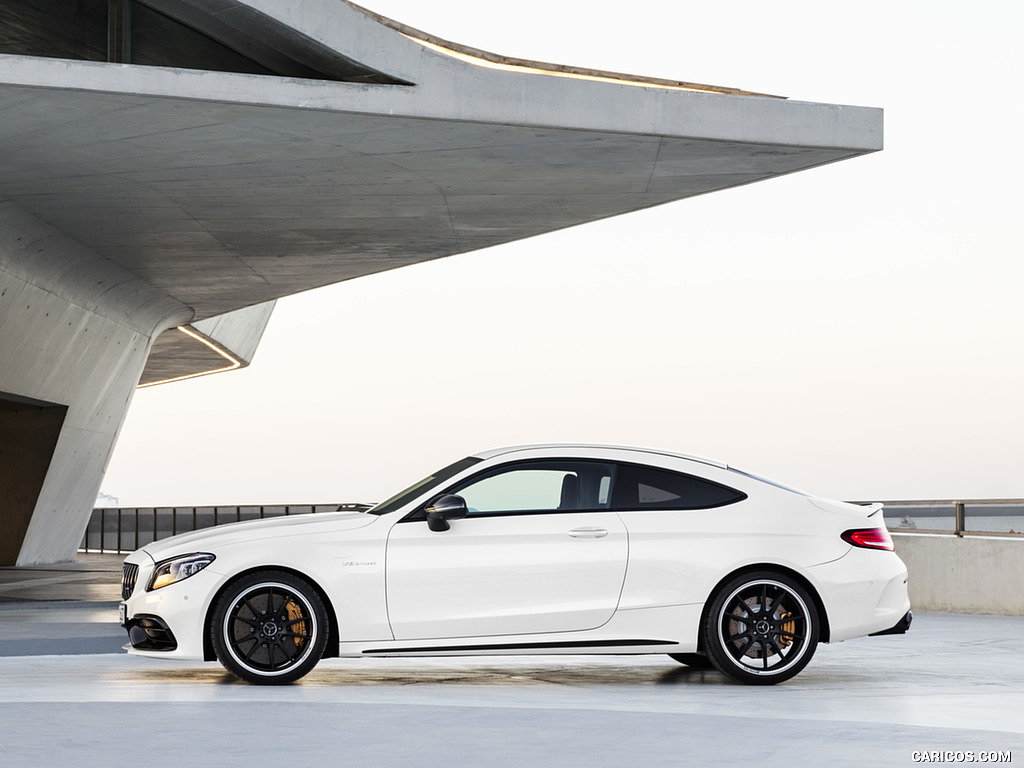 2019 Mercedes-AMG C 63 S Coupe with Night package and Carbon-package II (Color: Designo Diamond White Bright) - Side