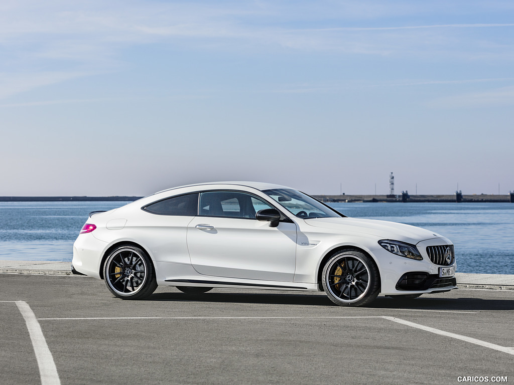 2019 Mercedes-AMG C 63 S Coupe with Night package and Carbon-package II (Color: Designo Diamond White Bright) - Side