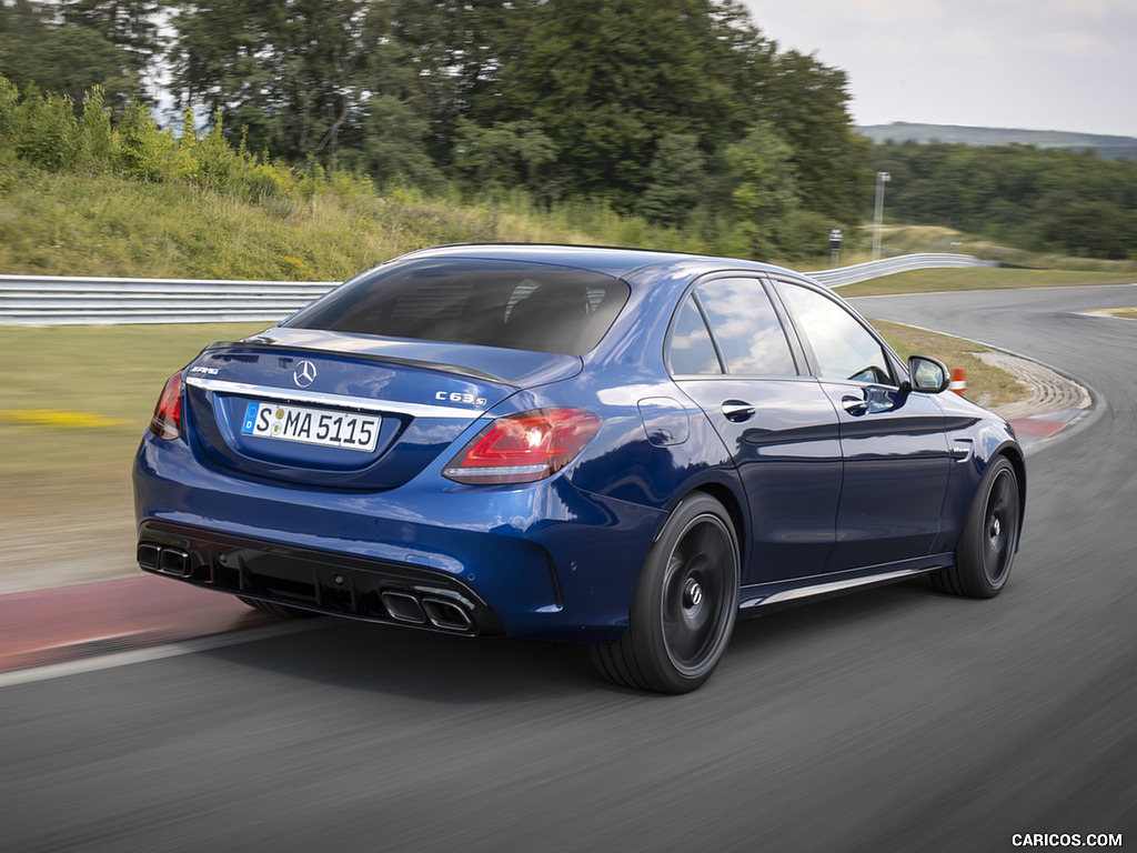 2019 Mercedes-AMG C 63 Sedan (Color: Brilliant Blue Metallic) - Rear Three-Quarter