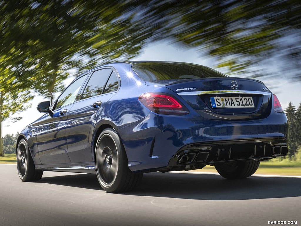 2019 Mercedes-AMG C 63 Sedan (Color: Brilliant Blue Metallic) - Rear Three-Quarter