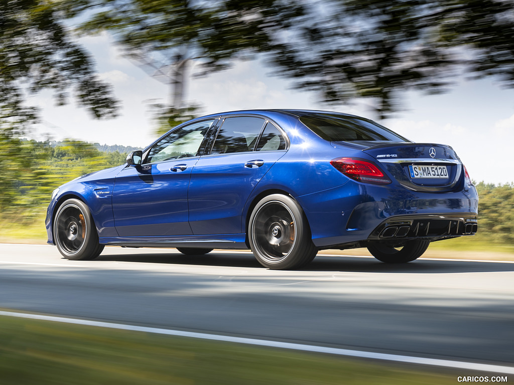 2019 Mercedes-AMG C 63 Sedan (Color: Brilliant Blue Metallic) - Rear Three-Quarter