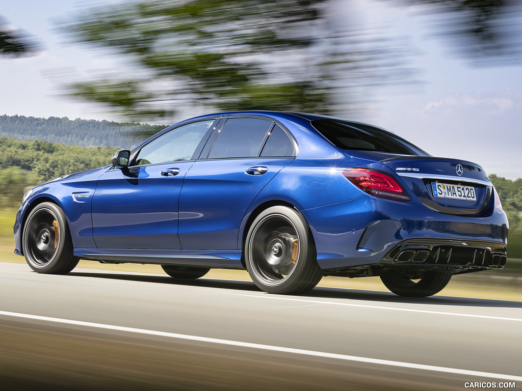 2019 Mercedes-AMG C 63 Sedan (Color: Brilliant Blue Metallic) - Rear Three-Quarter