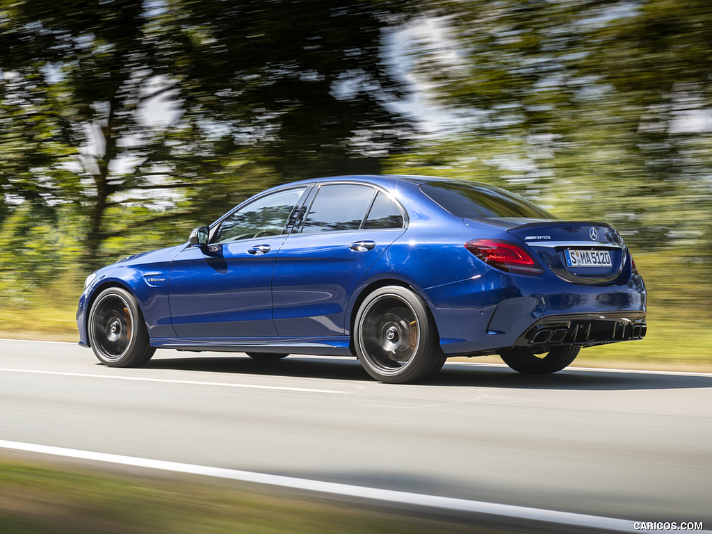 2019 Mercedes-AMG C 63 Sedan (Color: Brilliant Blue Metallic) - Rear Three-Quarter