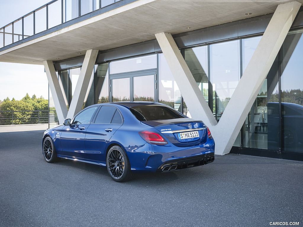 2019 Mercedes-AMG C 63 Sedan (Color: Brilliant Blue Metallic) - Rear Three-Quarter