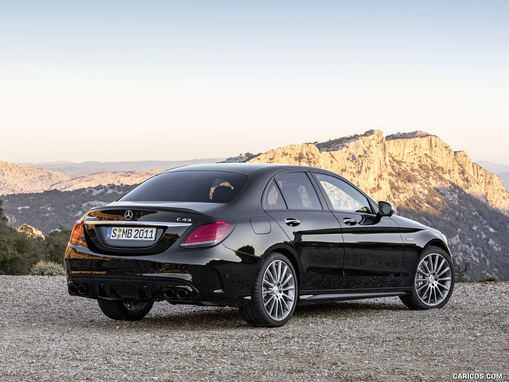 2019 Mercedes-AMG C43 4MATIC (Color: Obsidian Black Metallic) - Rear Three-Quarter