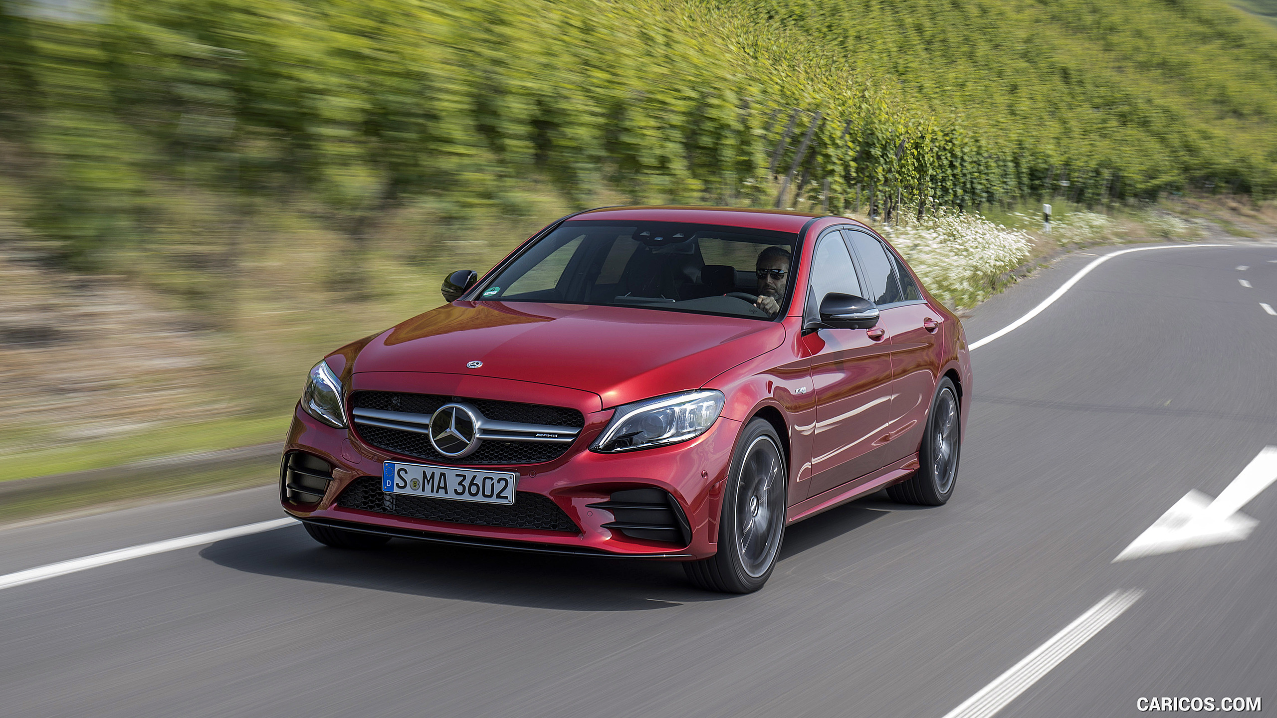 2019 Mercedes-AMG C43 4MATIC Sedan (Color: Hyacinth Red) - Front Three-Quarter, #35 of 192