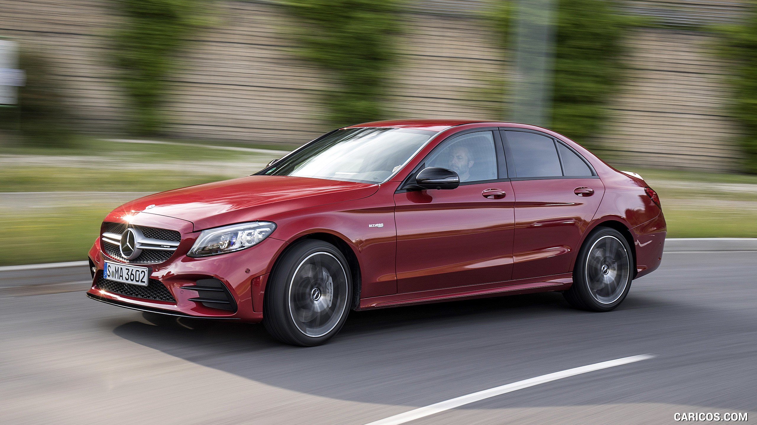 2019 Mercedes-AMG C43 4MATIC Sedan (Color: Hyacinth Red) - Front Three-Quarter, #41 of 192