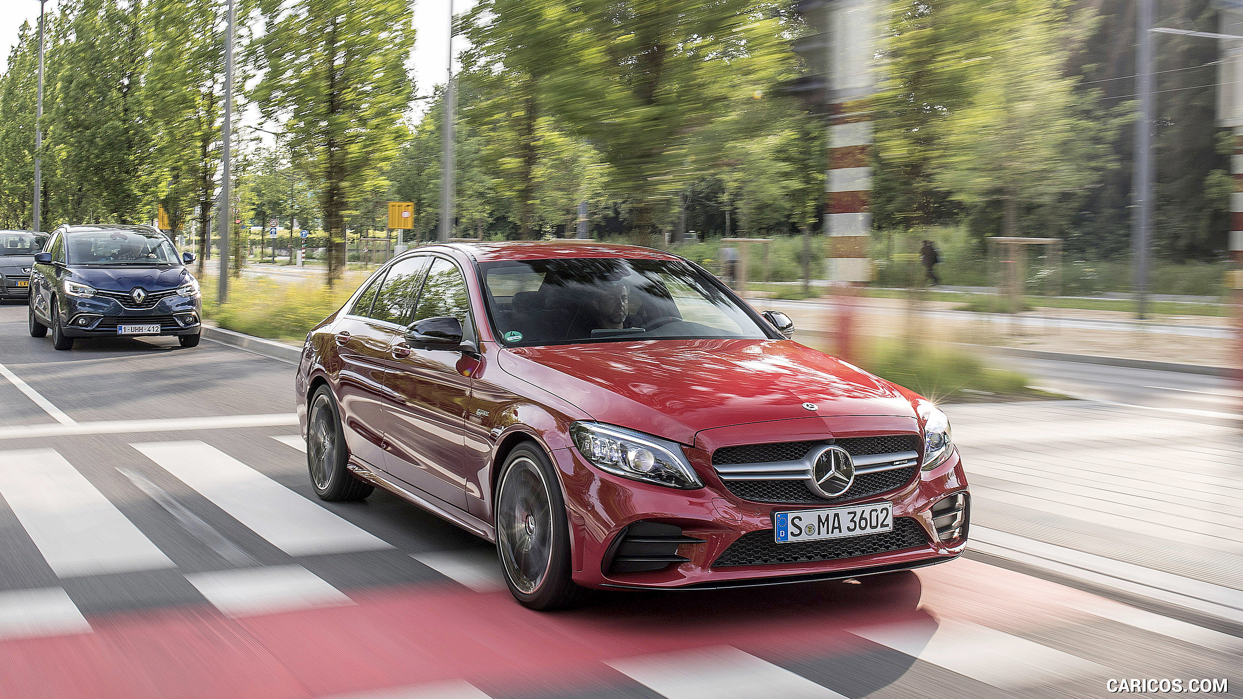 2019 Mercedes-AMG C43 4MATIC Sedan (Color: Hyacinth Red) - Front Three-Quarter, #47 of 192