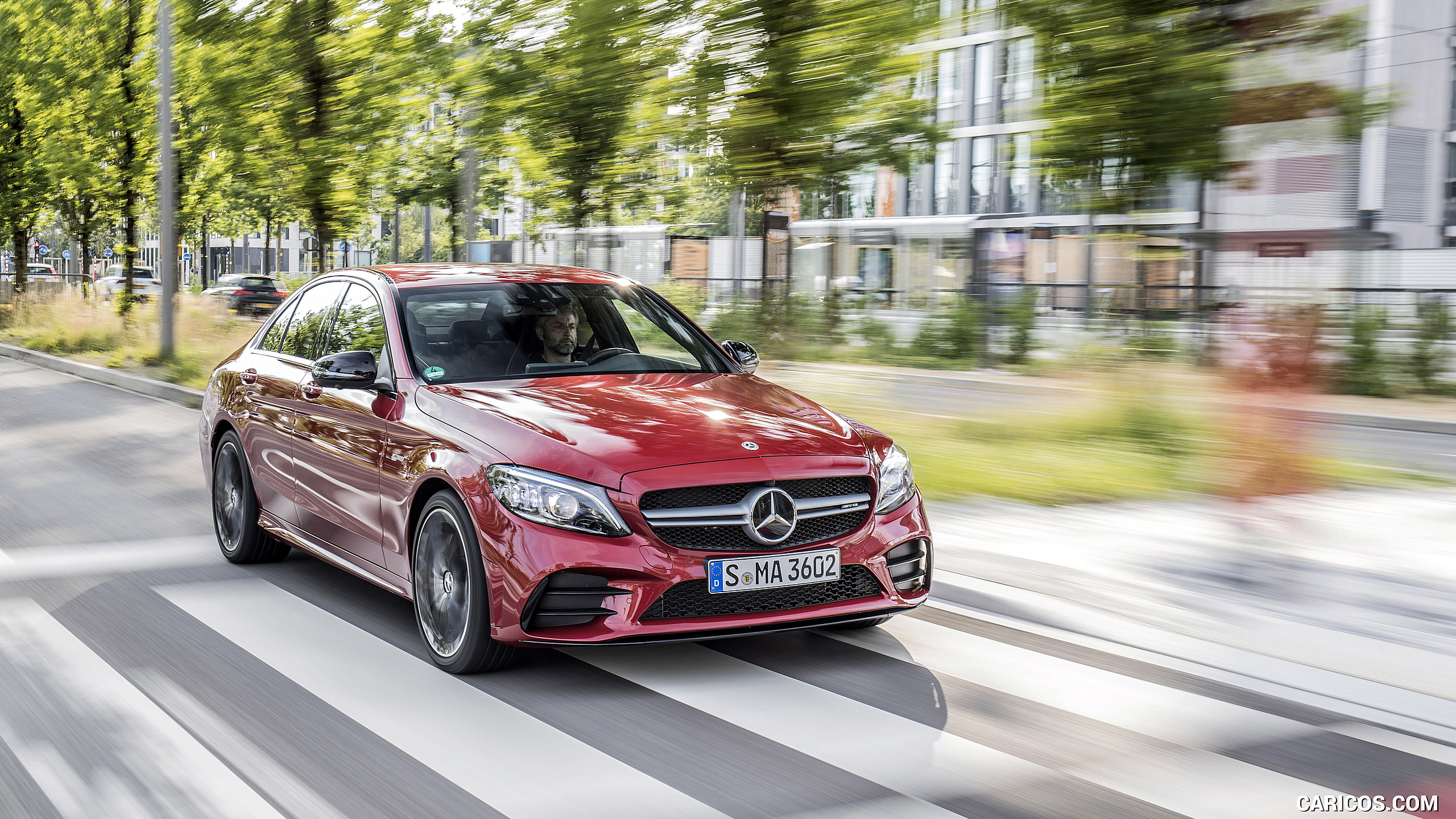 2019 Mercedes-AMG C43 4MATIC Sedan (Color: Hyacinth Red) - Front Three-Quarter, #48 of 192
