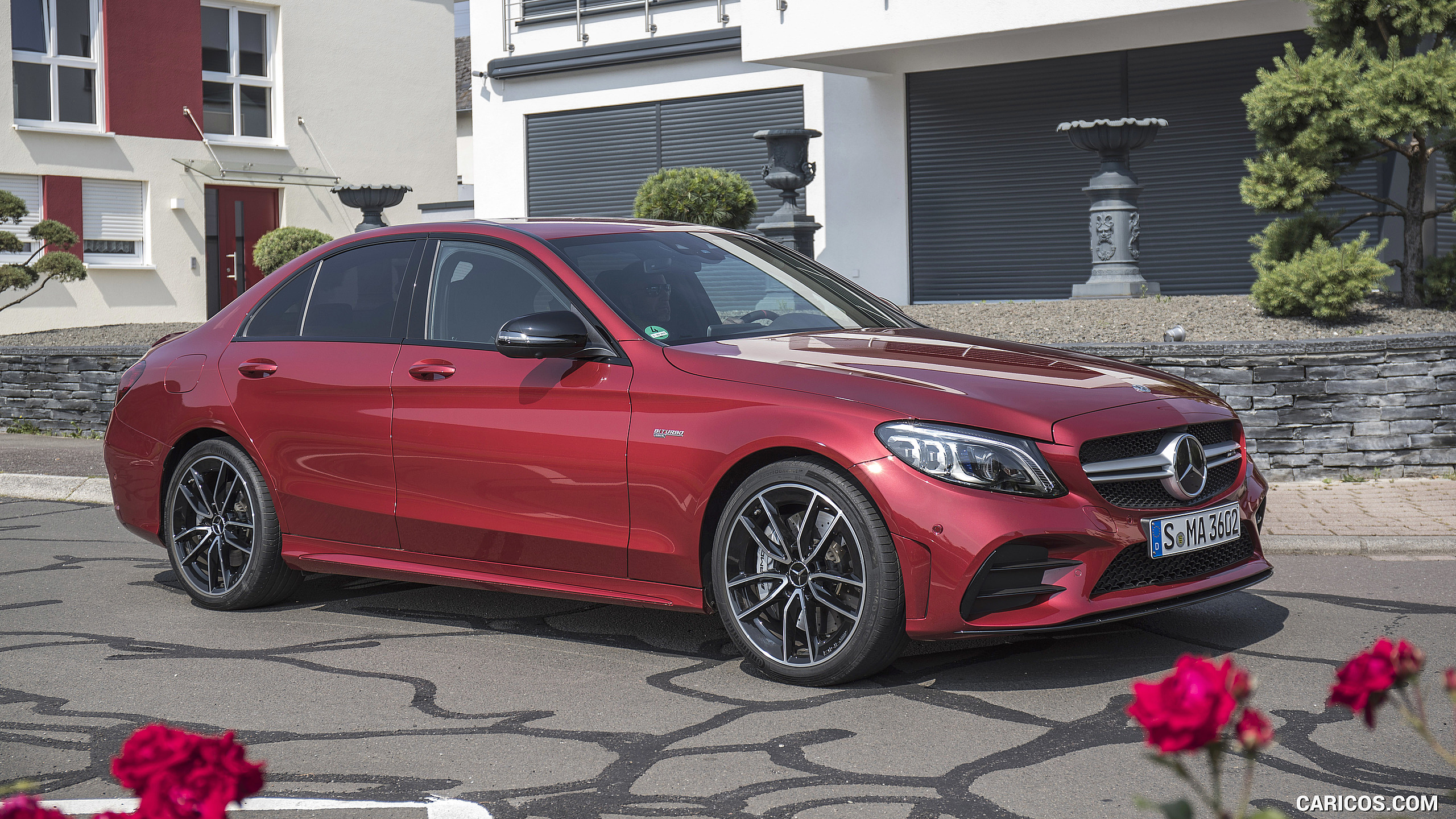 2019 Mercedes-AMG C43 4MATIC Sedan (Color: Hyacinth Red) - Front Three-Quarter, #72 of 192