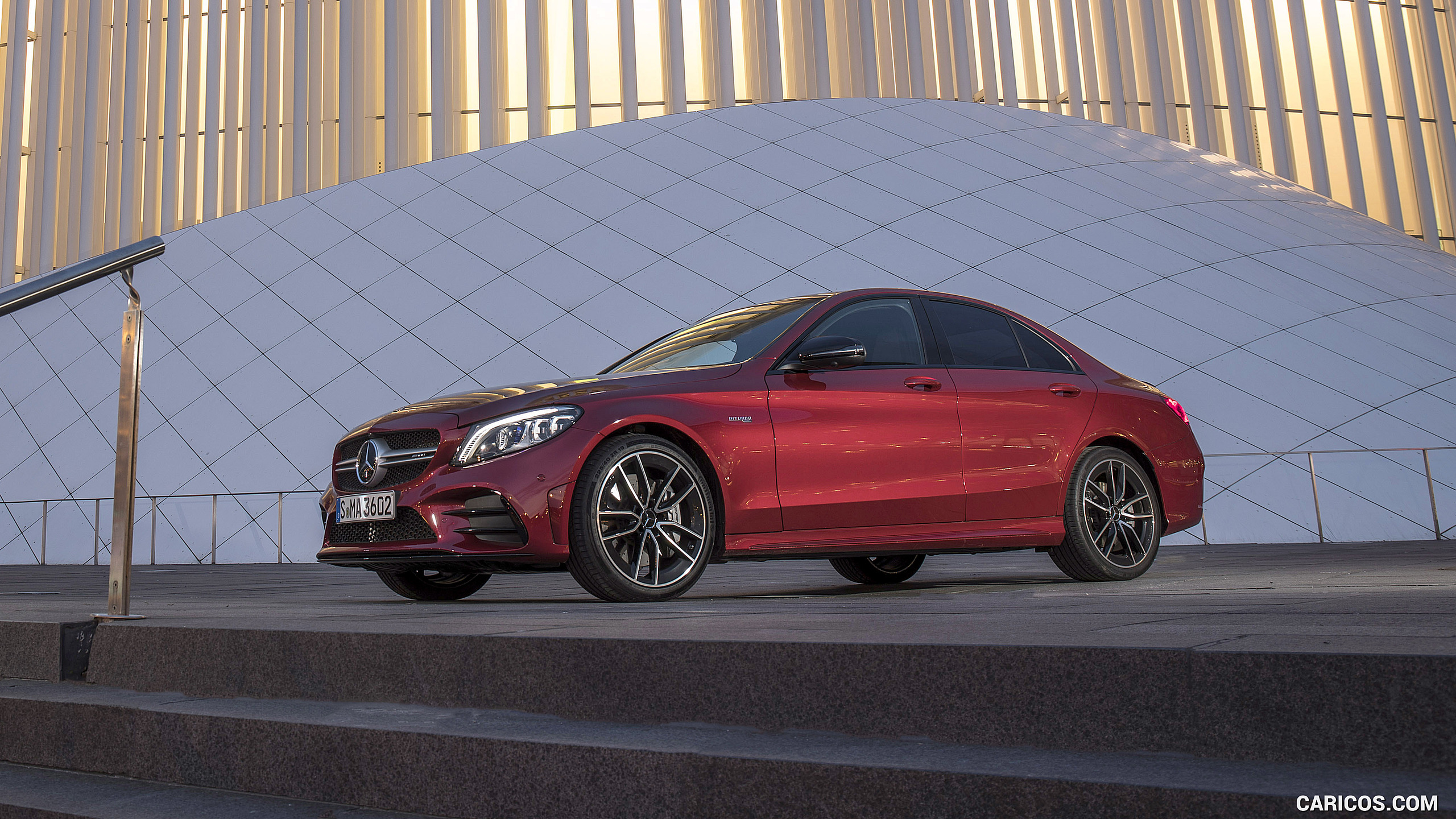 2019 Mercedes-AMG C43 4MATIC Sedan (Color: Hyacinth Red) - Front Three-Quarter, #76 of 192