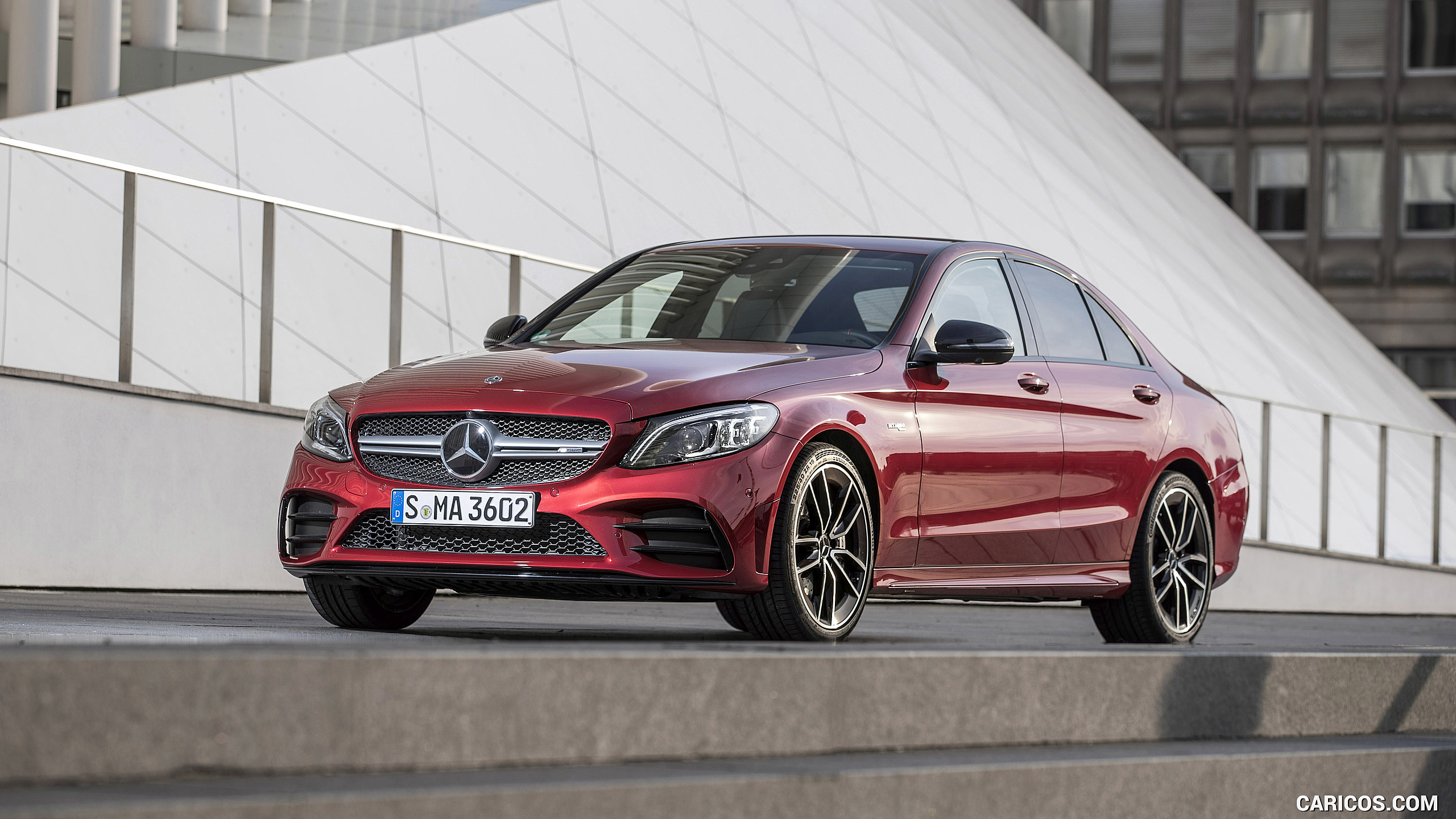 2019 Mercedes-AMG C43 4MATIC Sedan (Color: Hyacinth Red) - Front Three-Quarter, #77 of 192