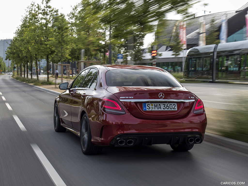 2019 Mercedes-AMG C43 4MATIC Sedan (Color: Hyacinth Red) - Rear Three-Quarter