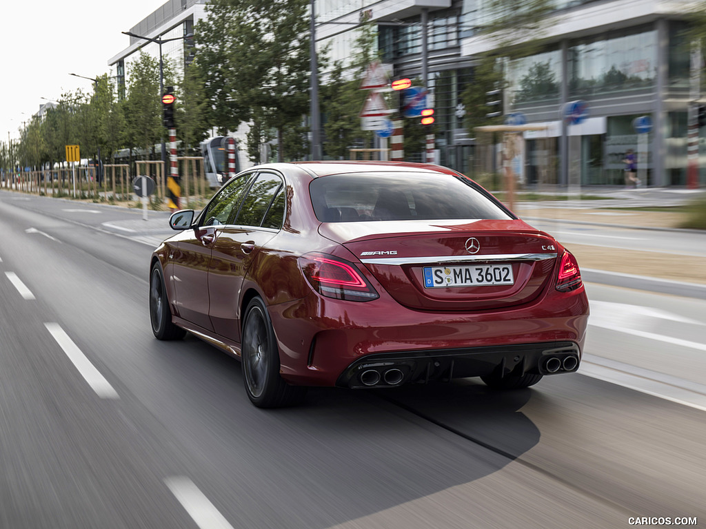 2019 Mercedes-AMG C43 4MATIC Sedan (Color: Hyacinth Red) - Rear Three-Quarter