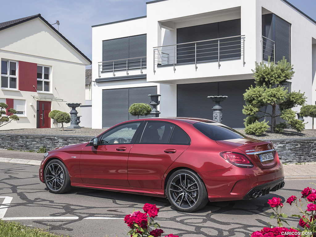 2019 Mercedes-AMG C43 4MATIC Sedan (Color: Hyacinth Red) - Rear Three-Quarter