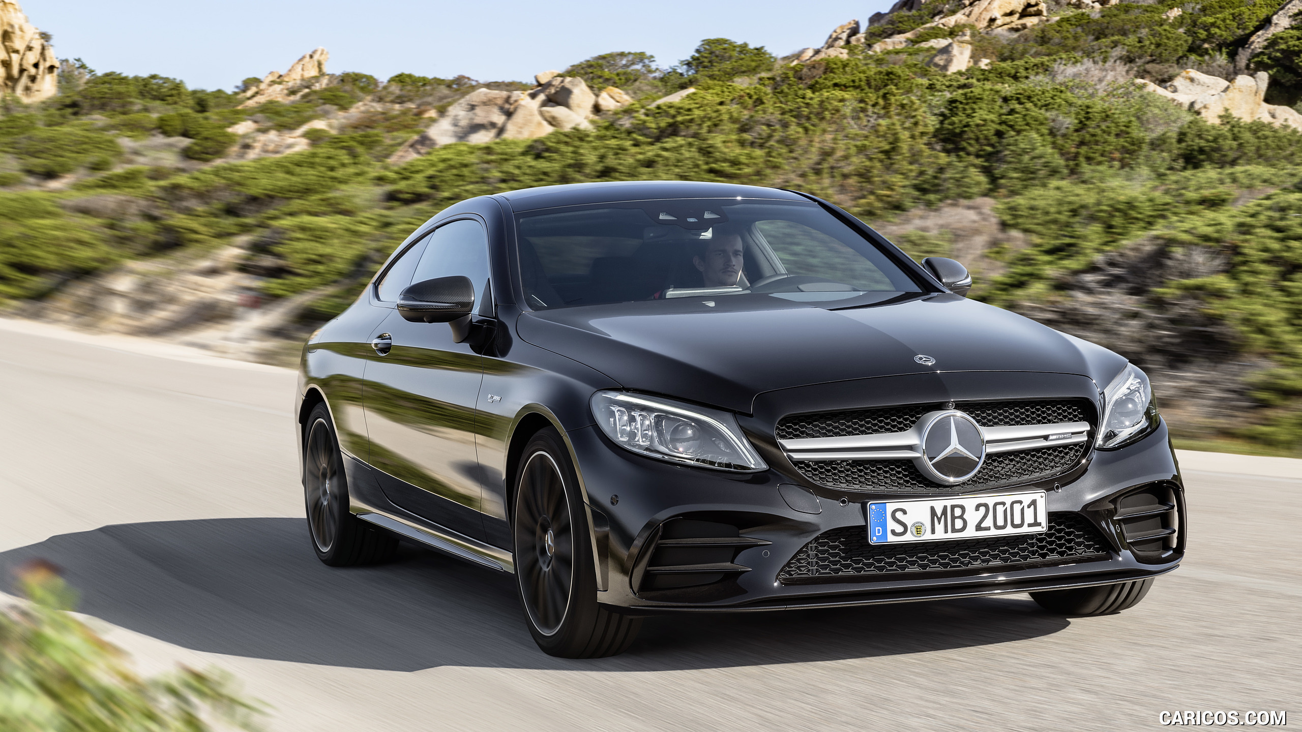 2019 Mercedes-AMG C43 Coupe 4MATIC Night Package and AMG Carbon-Package II (Color: Obsidian Black Metallic) - Front, #8 of 184