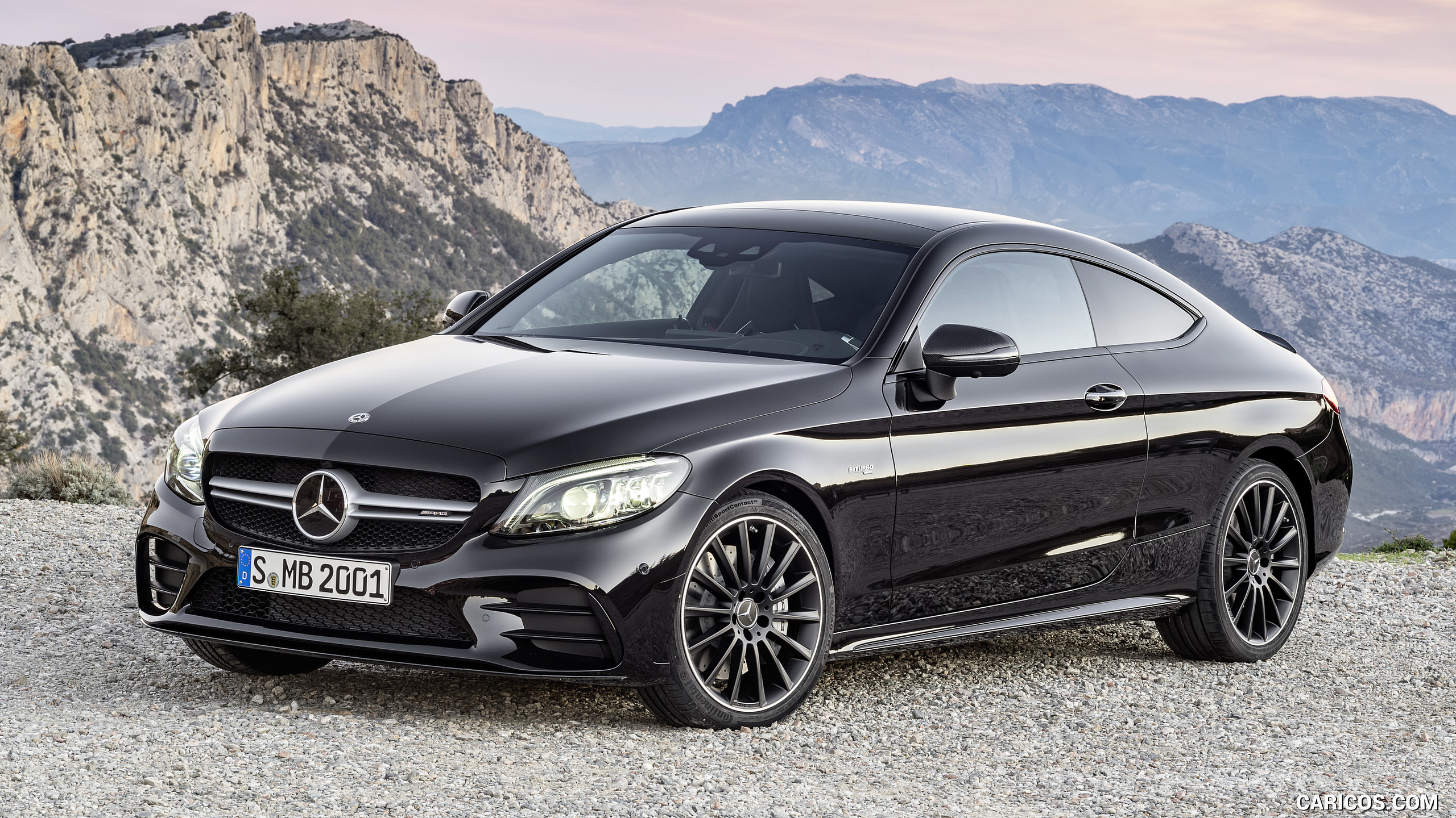 2019 Mercedes-AMG C43 Coupe 4MATIC Night Package and AMG Carbon-Package II (Color: Obsidian Black Metallic) - Front Three-Quarter, #13 of 184
