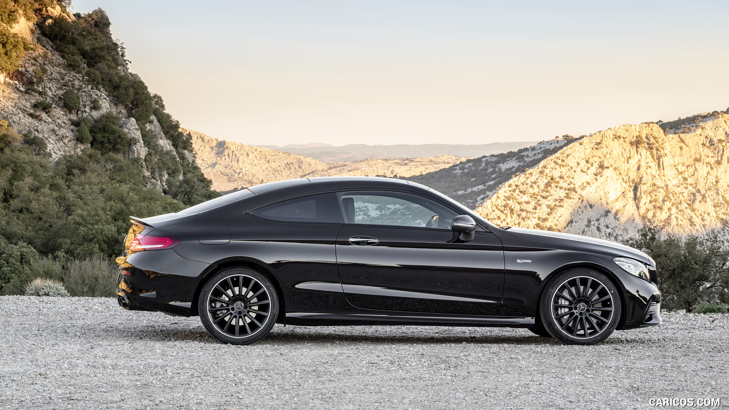 2019 Mercedes-AMG C43 Coupe 4MATIC Night Package and AMG Carbon-Package II (Color: Obsidian Black Metallic) - Side, #16 of 184