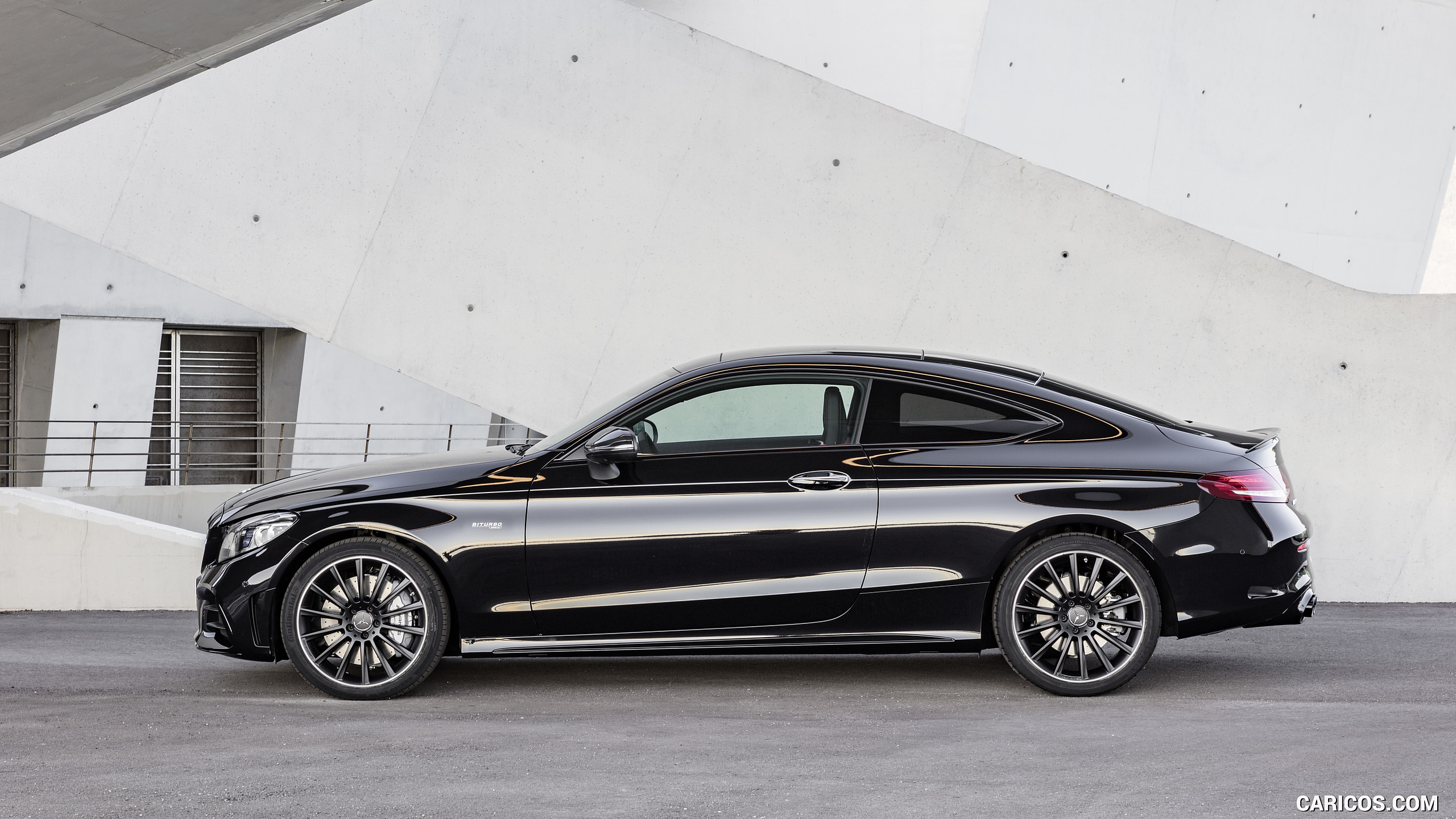 2019 Mercedes-AMG C43 Coupe 4MATIC Night Package and AMG Carbon-Package II (Color: Obsidian Black Metallic) - Side, #20 of 184