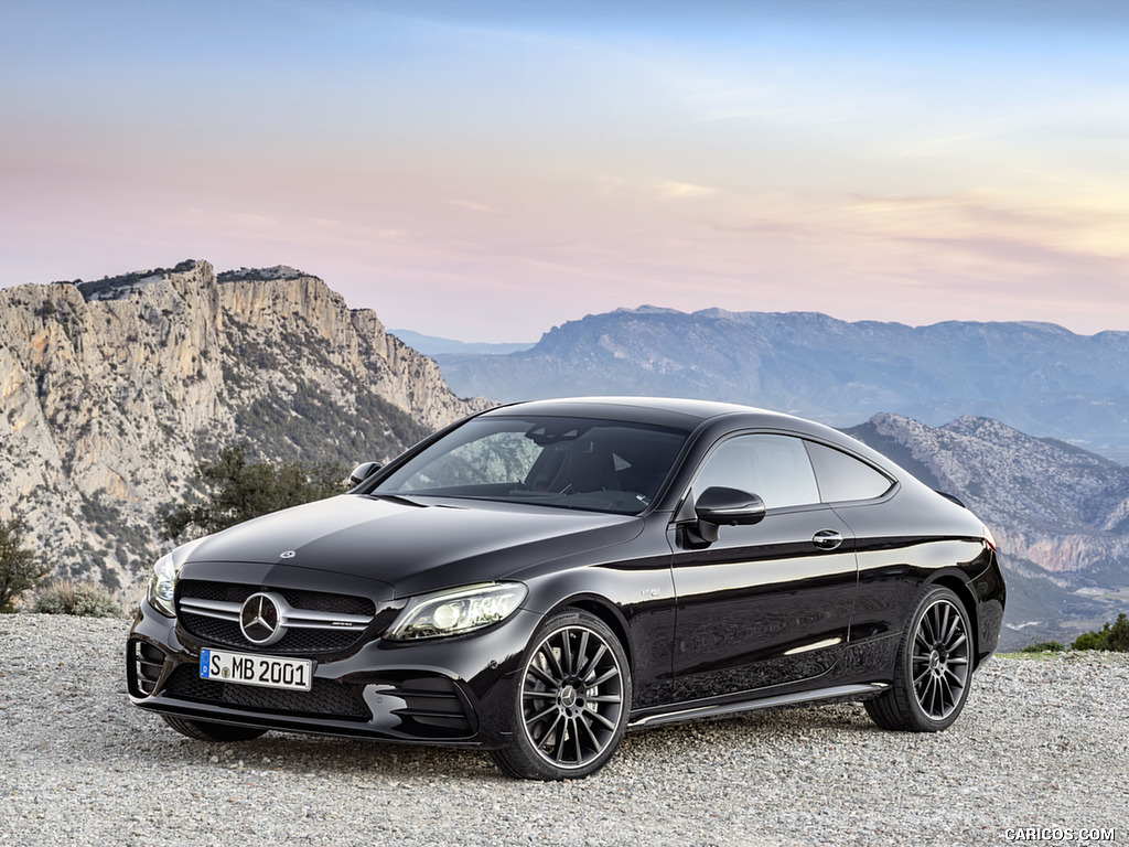 2019 Mercedes-AMG C43 Coupe 4MATIC Night Package and AMG Carbon-Package II (Color: Obsidian Black Metallic) - Front Three-Quarter