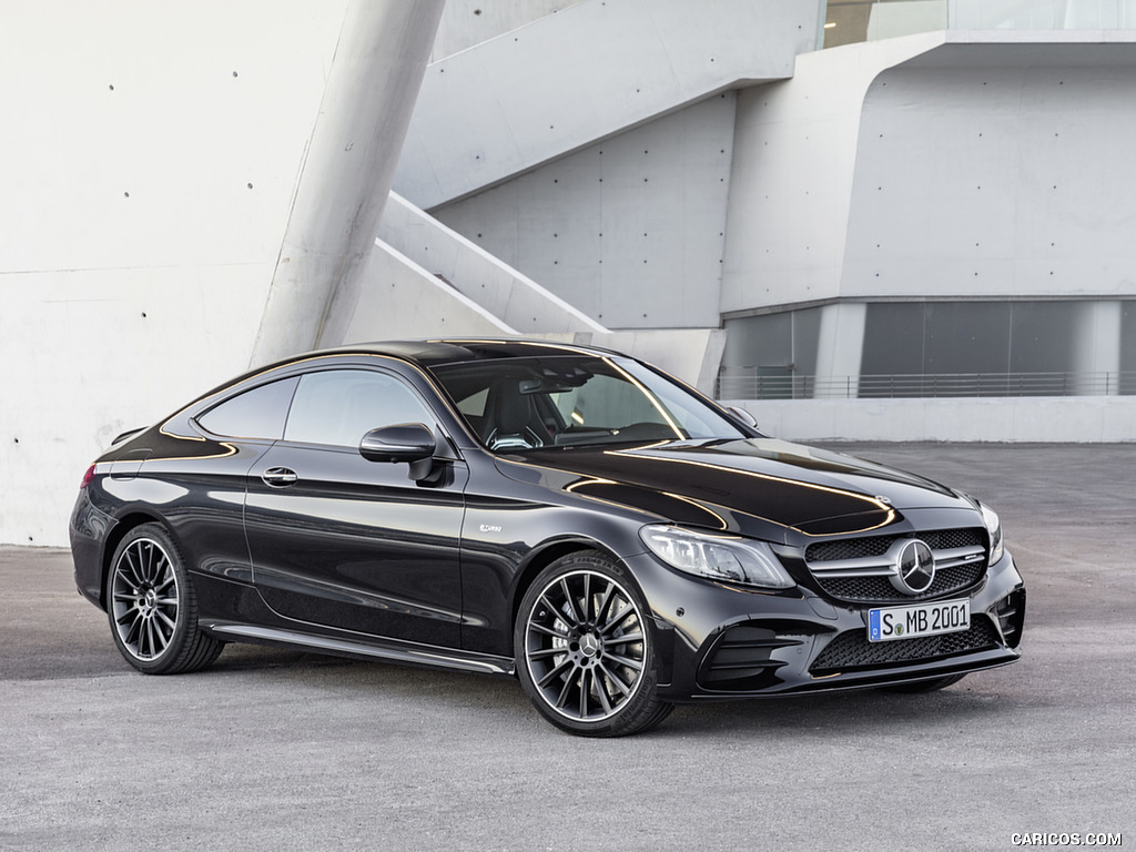 2019 Mercedes-AMG C43 Coupe 4MATIC Night Package and AMG Carbon-Package II (Color: Obsidian Black Metallic) - Front Three-Quarter