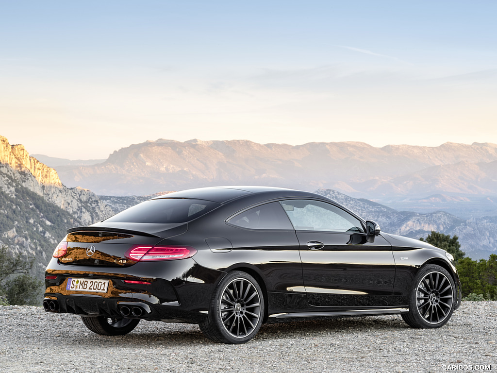 2019 Mercedes-AMG C43 Coupe 4MATIC Night Package and AMG Carbon-Package II (Color: Obsidian Black Metallic) - Rear Three-Quarter