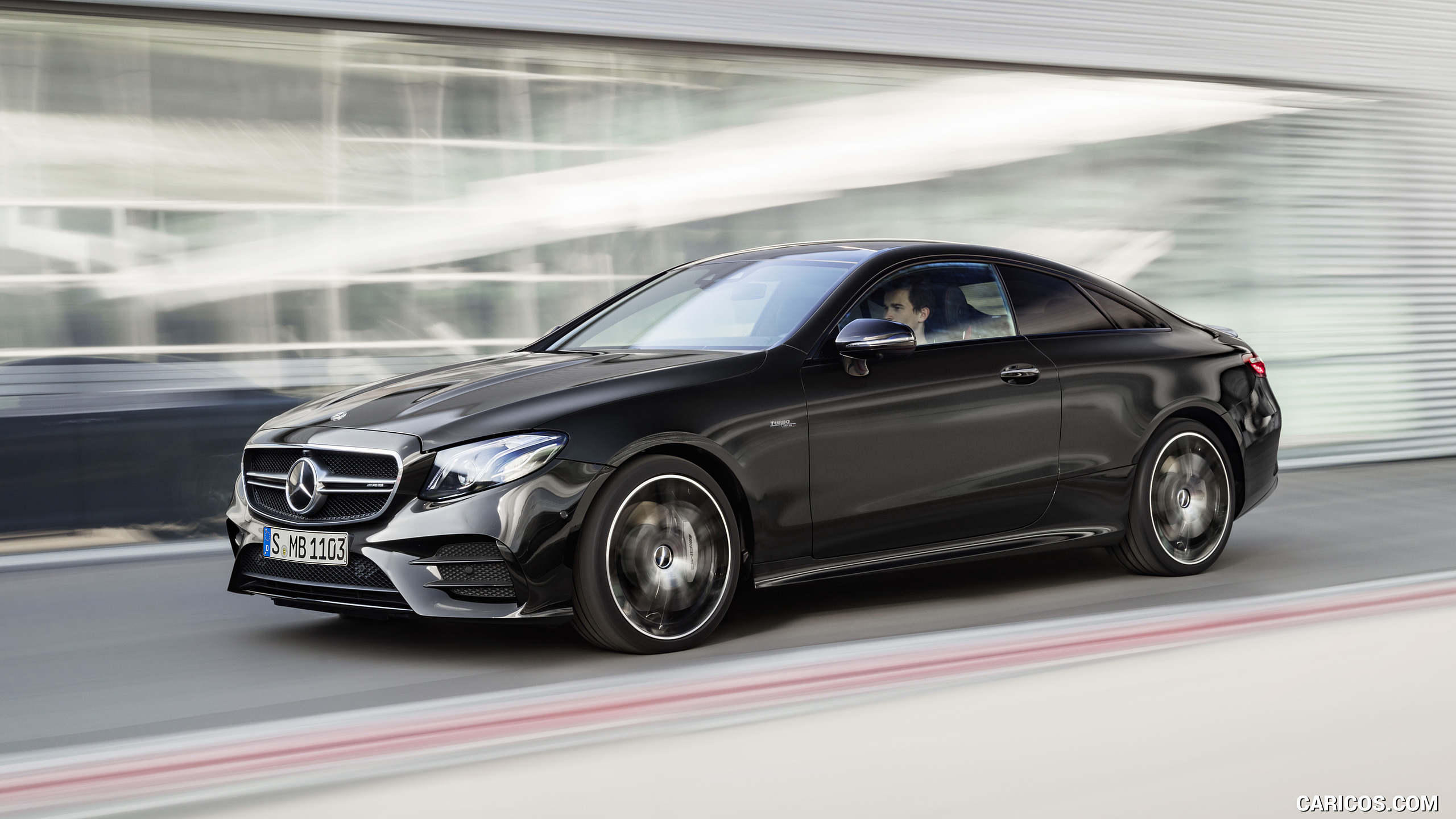 2019 Mercedes-AMG E 53 Coupe 4MATIC+ (Color: Obsidian Black Metallic) - Front Three-Quarter, #2 of 193