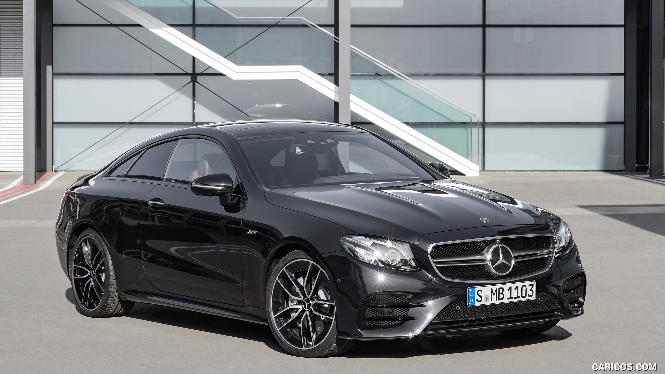 2019 Mercedes-AMG E 53 Coupe 4MATIC+ (Color: Obsidian Black Metallic) - Front Three-Quarter, #3 of 193