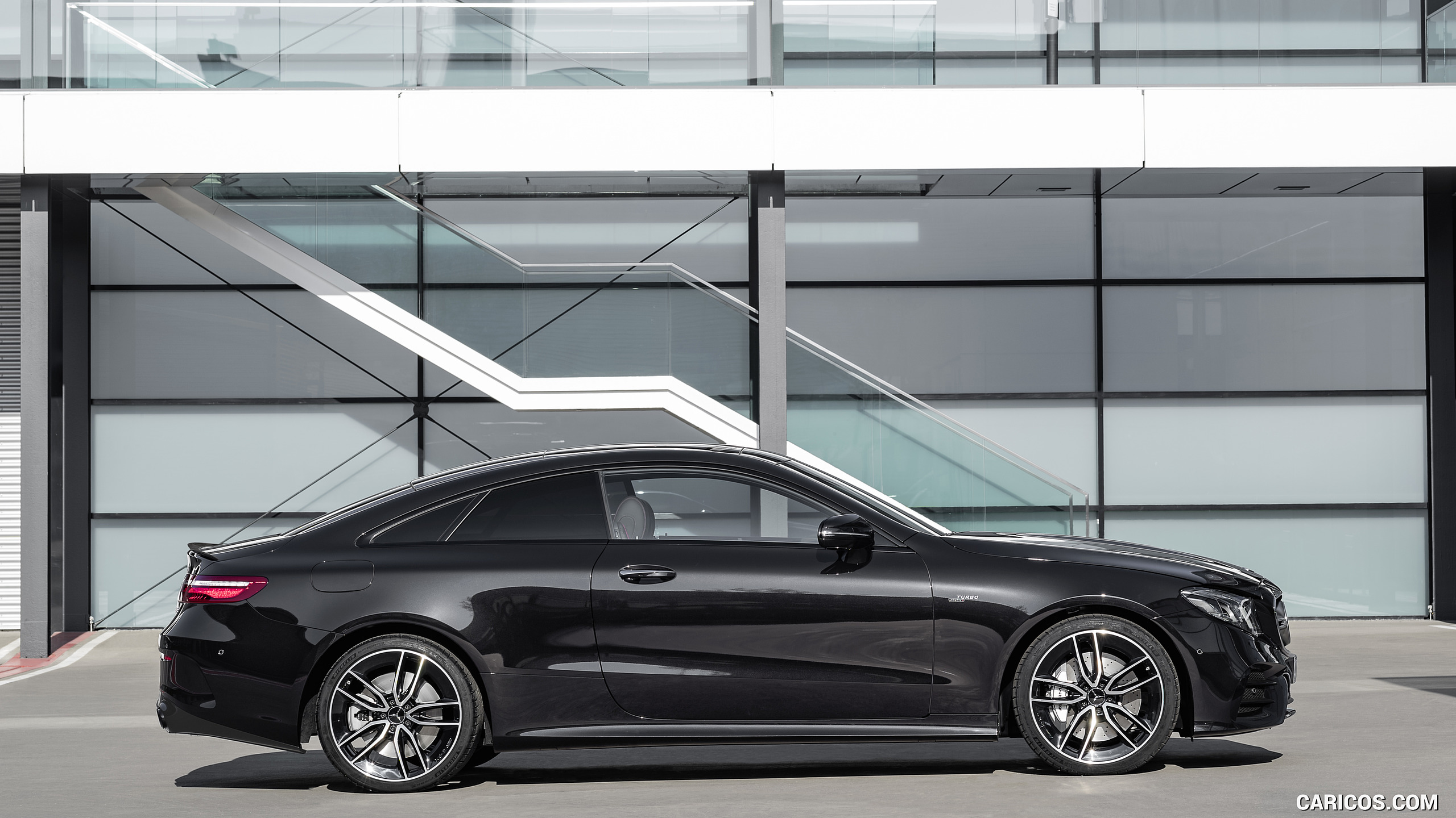 2019 Mercedes-AMG E 53 Coupe 4MATIC+ (Color: Obsidian Black Metallic) - Side, #5 of 193