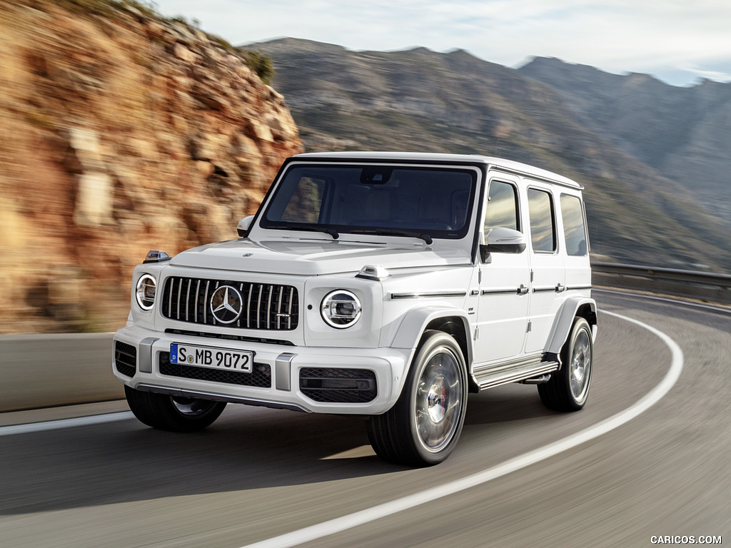 2019 Mercedes-AMG G63 (Color: Designo Mystic White Bright) - Front Three-Quarter