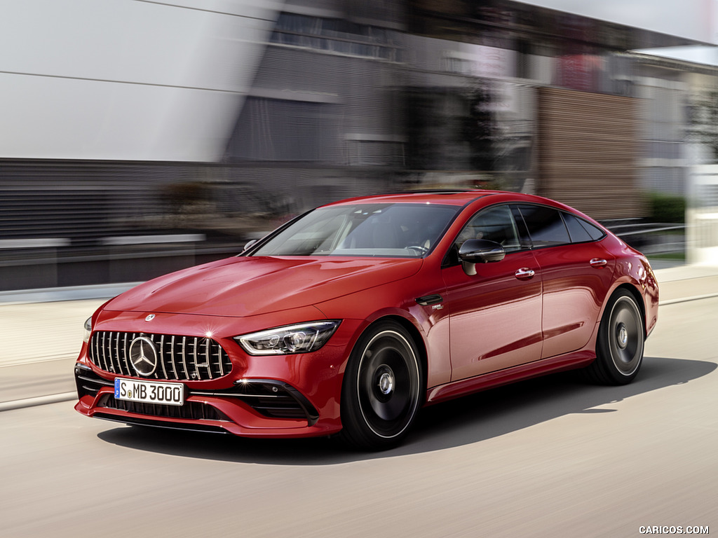 2019 Mercedes-AMG GT 43 4MATIC+ 4-Door Coupé (Color: Jupiter Red) - Front Three-Quarter