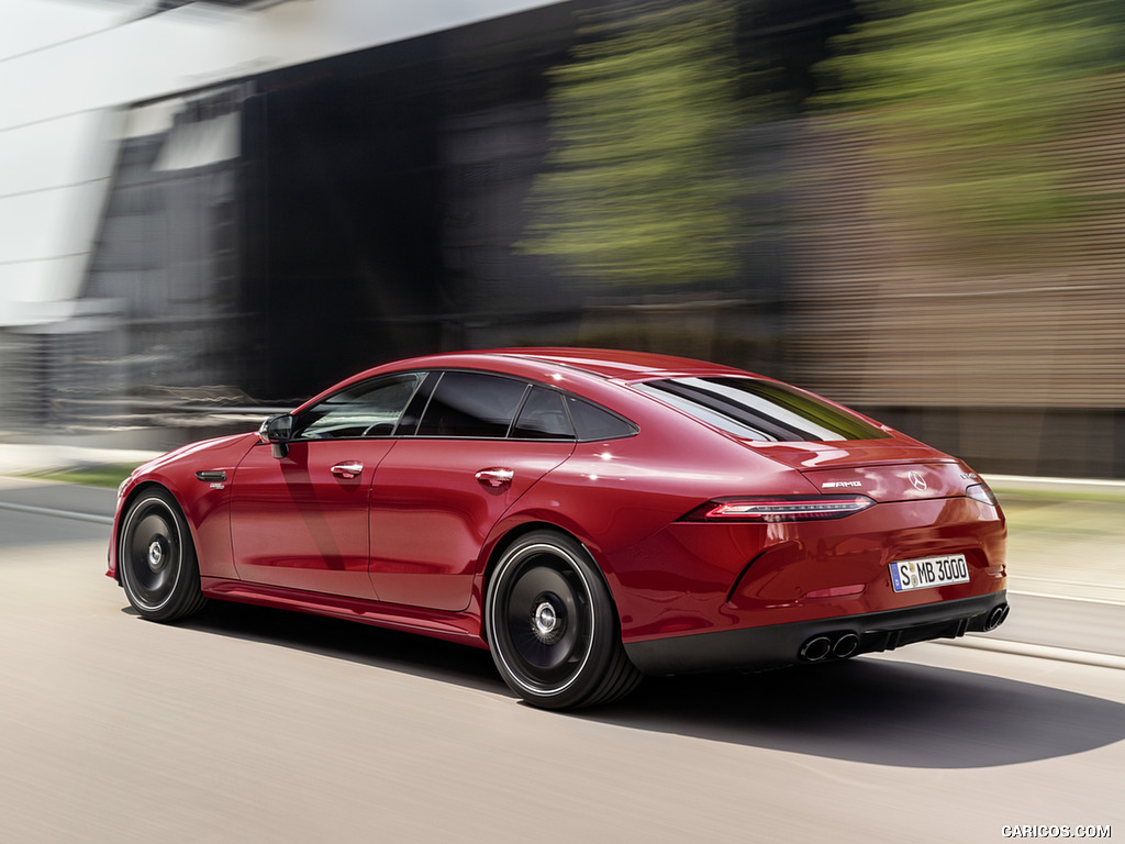 2019 Mercedes-AMG GT 43 4MATIC+ 4-Door Coupé (Color: Jupiter Red) - Rear Three-Quarter