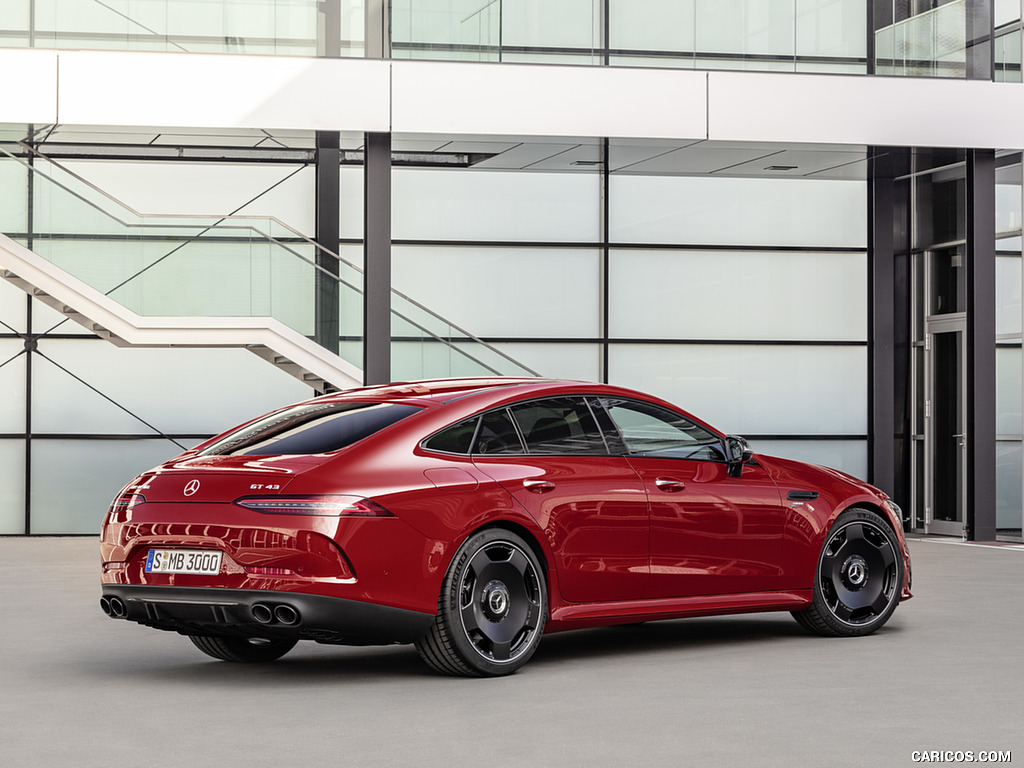 2019 Mercedes-AMG GT 43 4MATIC+ 4-Door Coupé (Color: Jupiter Red) - Rear Three-Quarter