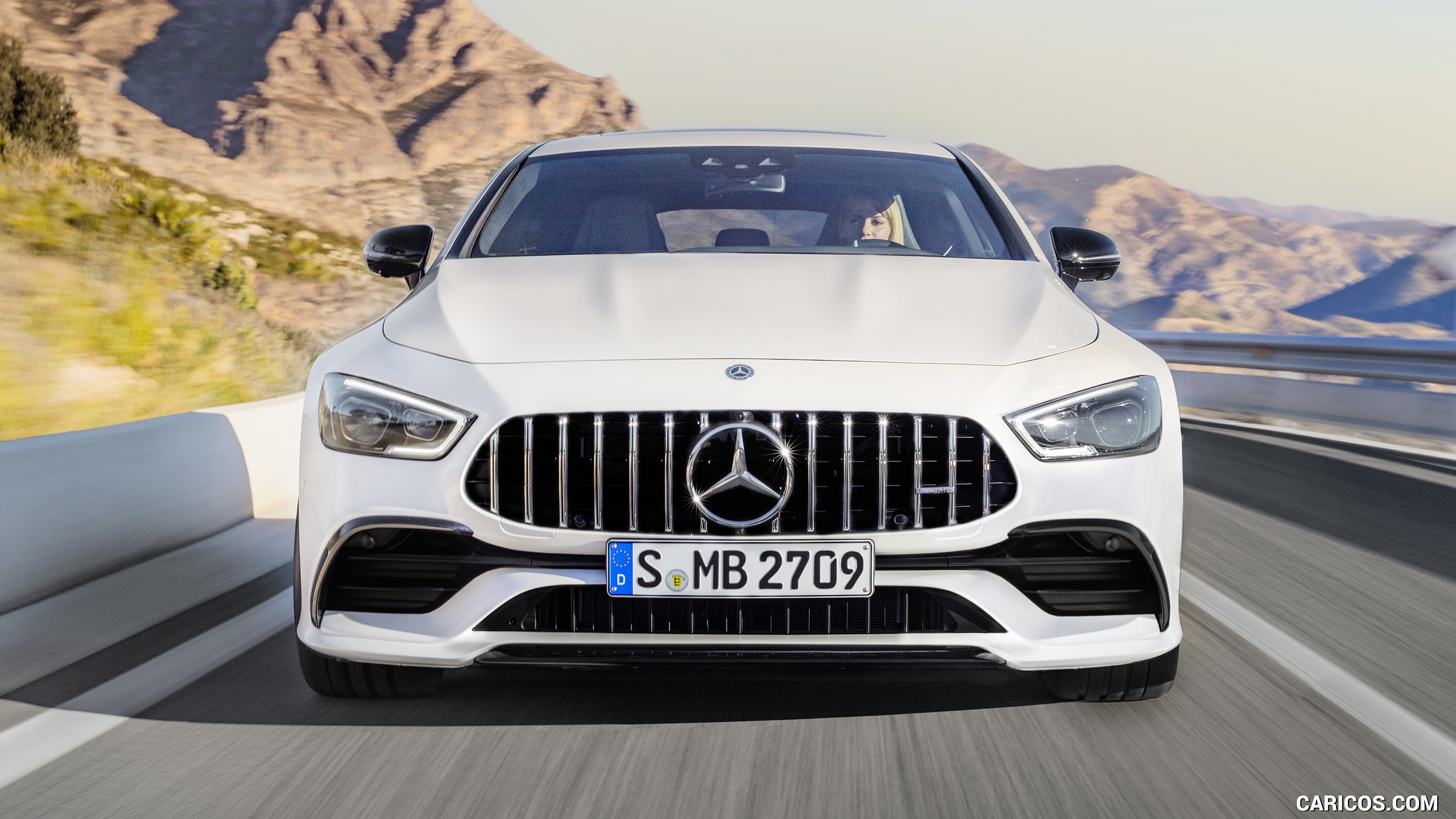 2019 Mercedes-AMG GT 53 4MATIC+ 4-Door Coupe (Color: Designo Diamond White Bright) - Front, #46 of 427