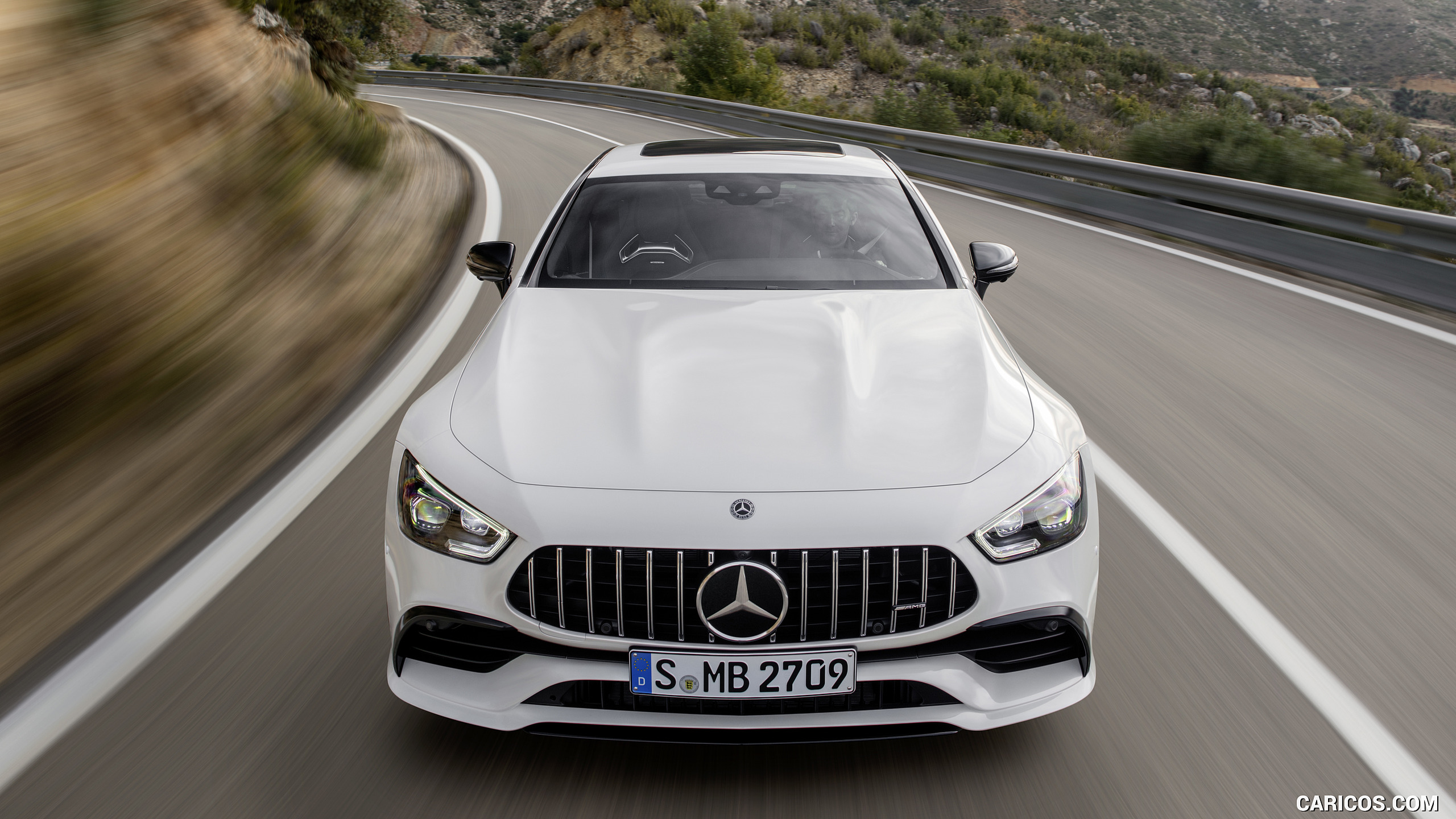 2019 Mercedes-AMG GT 53 4MATIC+ 4-Door Coupe (Color: Designo Diamond White Bright) - Front, #52 of 427