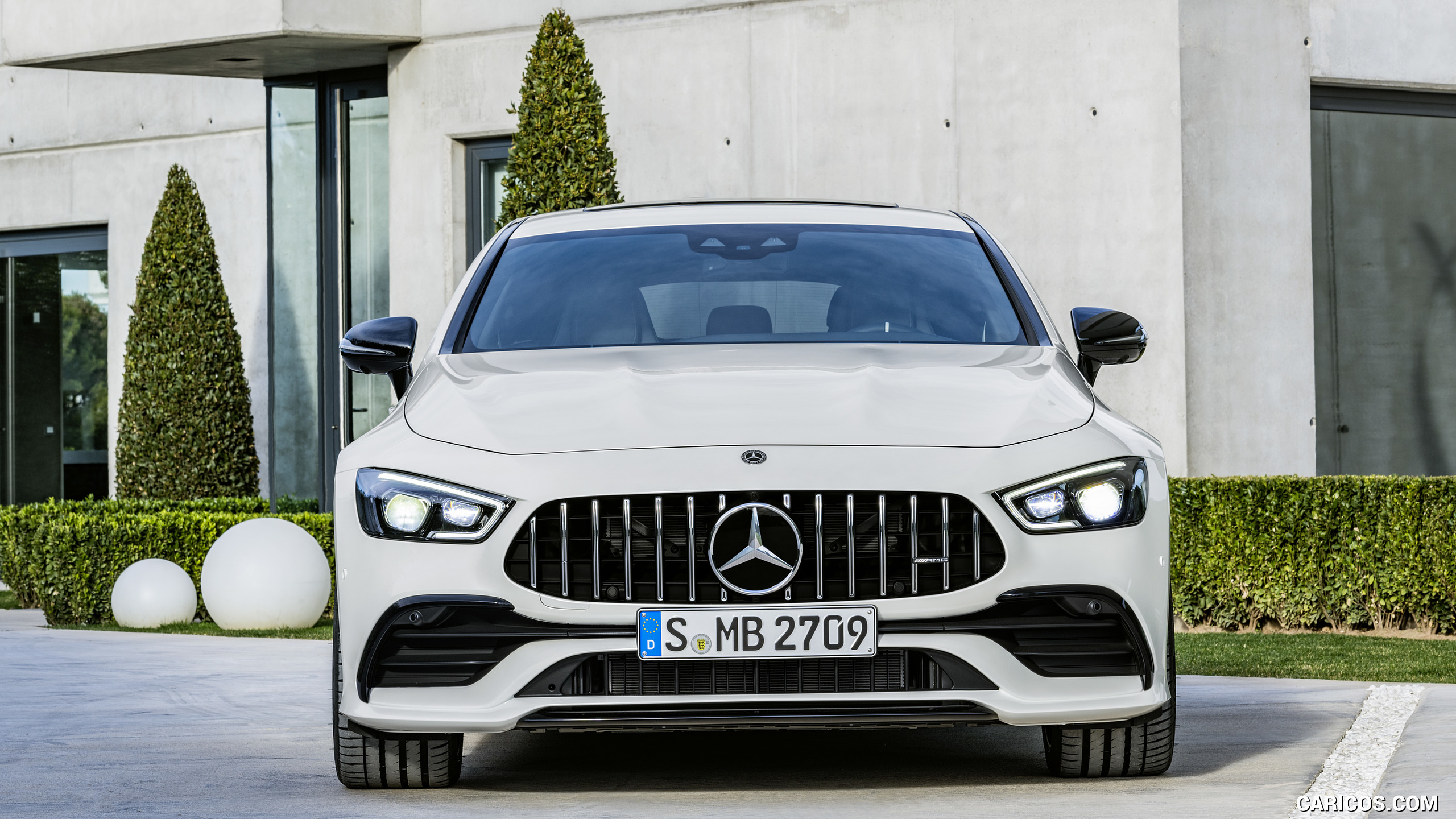 2019 Mercedes-AMG GT 53 4MATIC+ 4-Door Coupe (Color: Designo Diamond White Bright) - Front, #62 of 427