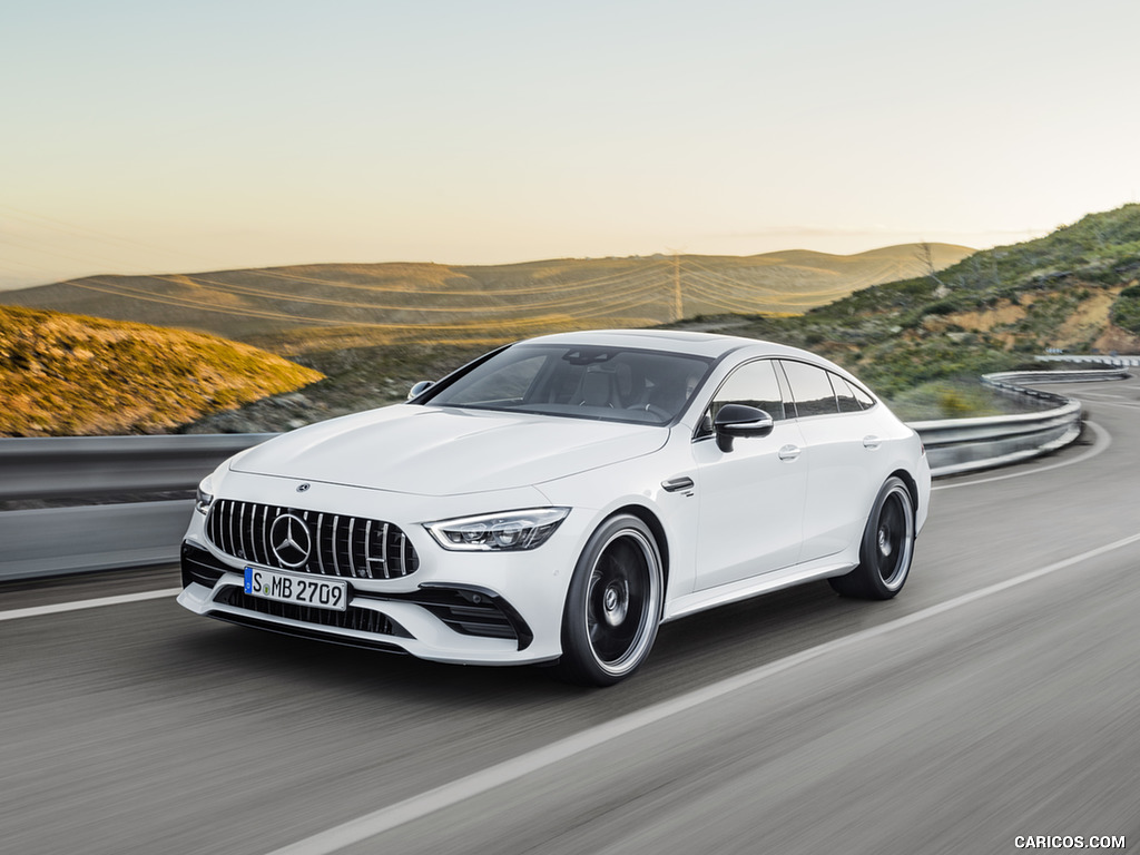 2019 Mercedes-AMG GT 53 4MATIC+ 4-Door Coupe (Color: Designo Diamond White Bright) - Front Three-Quarter