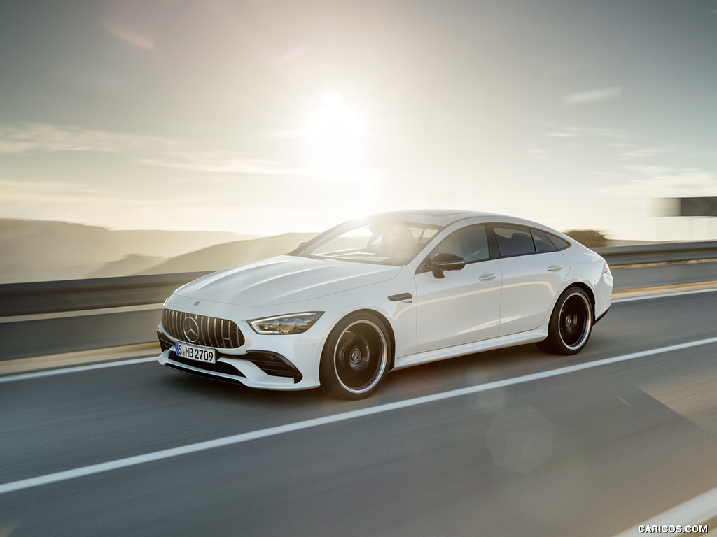 2019 Mercedes-AMG GT 53 4MATIC+ 4-Door Coupe (Color: Designo Diamond White Bright) - Front Three-Quarter