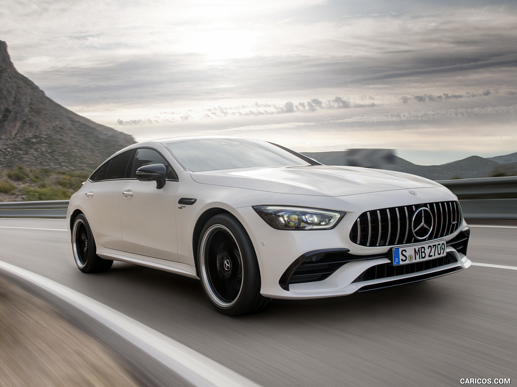 2019 Mercedes-AMG GT 53 4MATIC+ 4-Door Coupe (Color: Designo Diamond White Bright) - Front Three-Quarter