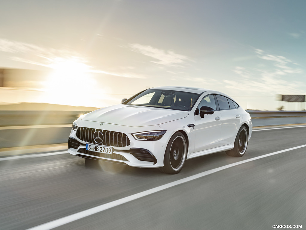 2019 Mercedes-AMG GT 53 4MATIC+ 4-Door Coupe (Color: Designo Diamond White Bright) - Front Three-Quarter