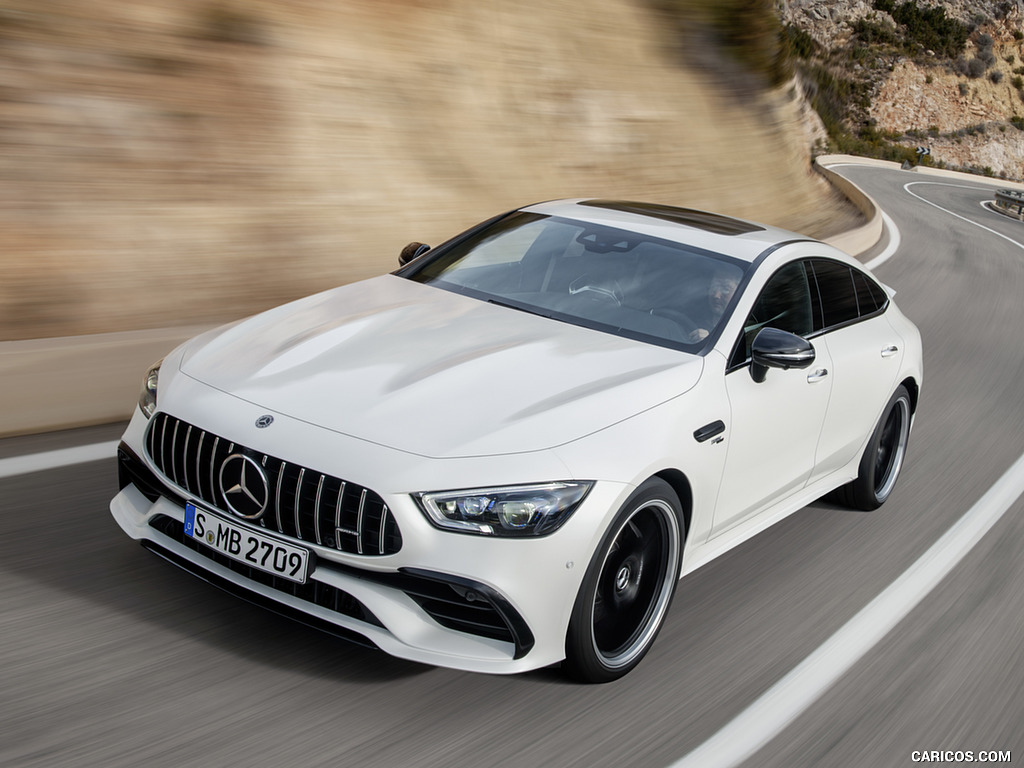 2019 Mercedes-AMG GT 53 4MATIC+ 4-Door Coupe (Color: Designo Diamond White Bright) - Front Three-Quarter