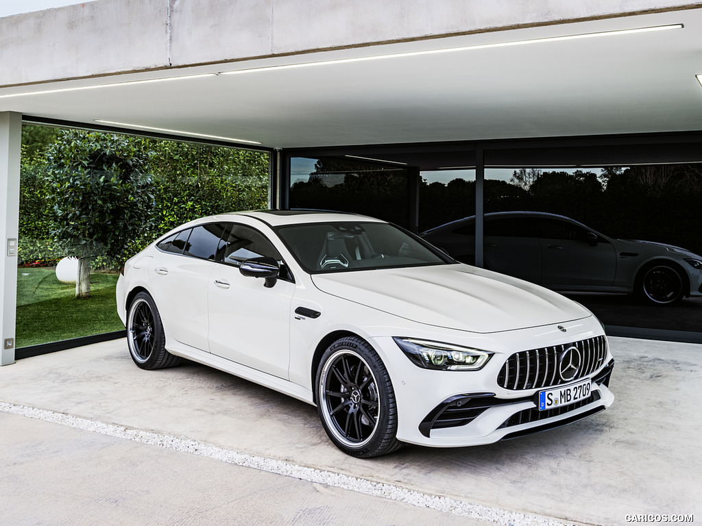 2019 Mercedes-AMG GT 53 4MATIC+ 4-Door Coupe (Color: Designo Diamond White Bright) - Front Three-Quarter