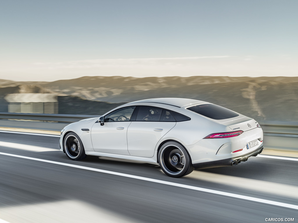 2019 Mercedes-AMG GT 53 4MATIC+ 4-Door Coupe (Color: Designo Diamond White Bright) - Rear Three-Quarter