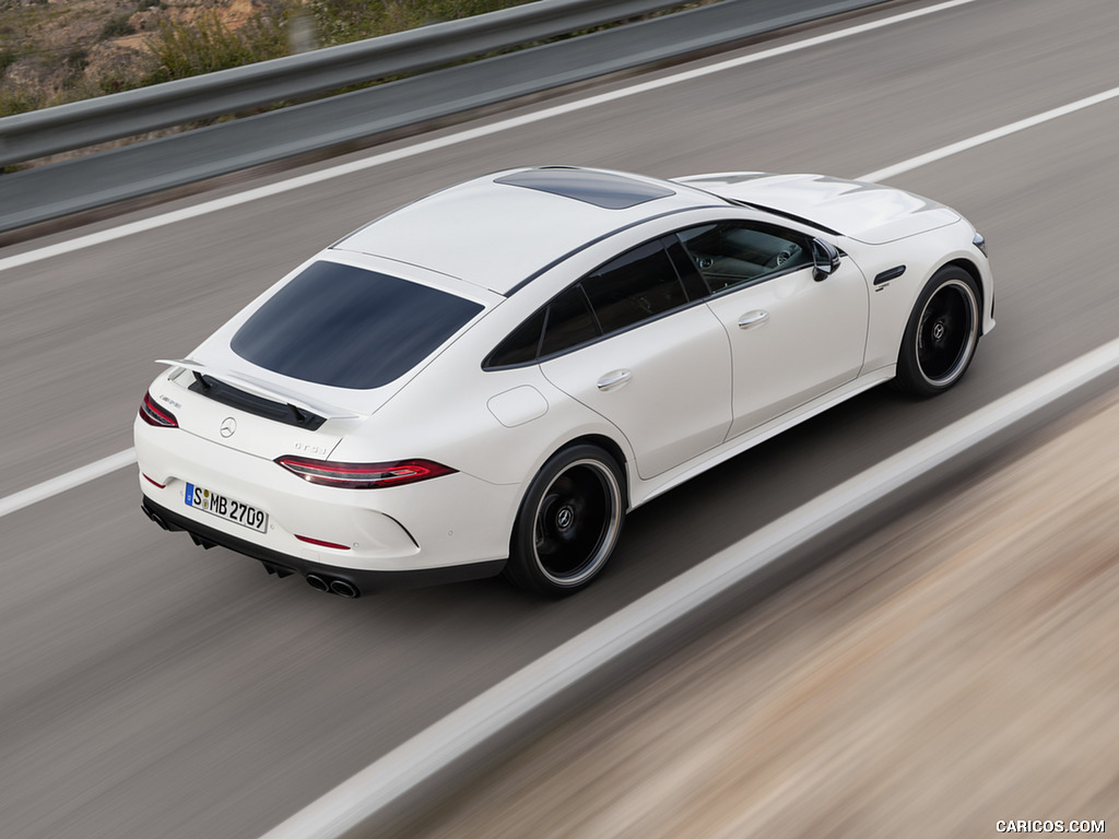 2019 Mercedes-AMG GT 53 4MATIC+ 4-Door Coupe (Color: Designo Diamond White Bright) - Rear Three-Quarter