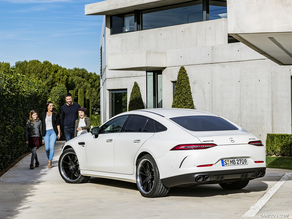 2019 Mercedes-AMG GT 53 4MATIC+ 4-Door Coupe (Color: Designo Diamond White Bright) - Rear Three-Quarter